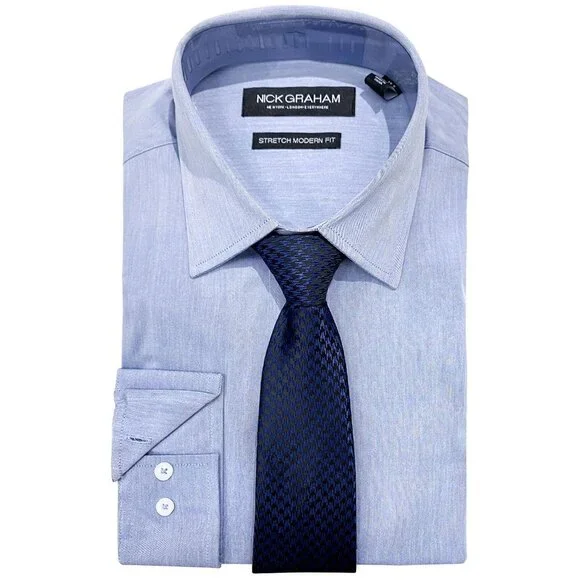 slim fit dress shirt and tie set Blue Plain Double Breasted Suit | Wessi Men's Business Suit – Wessi main image 0